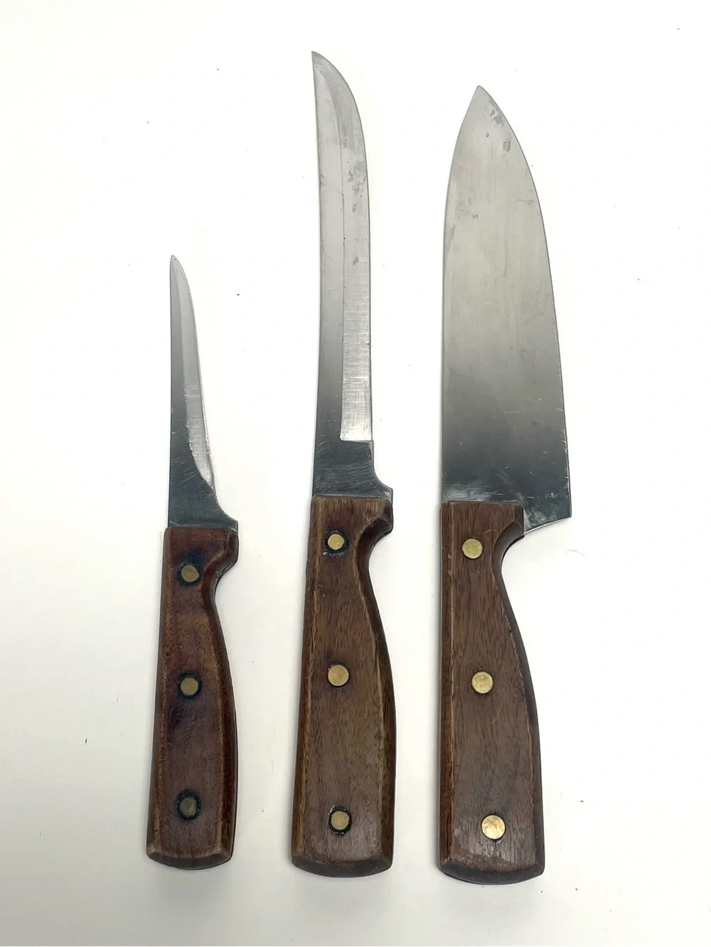 Vintage 1776 The All Americans Knife Set 3 Pc USA Chef Slicing Paring Walnut